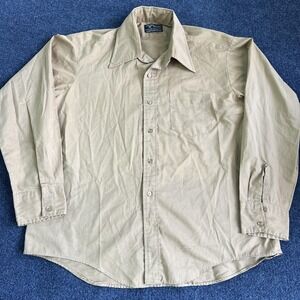 Vintage Fashion Classics Shirt Mens Large Beige Solid Long Sleeve Button Up